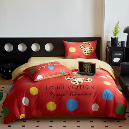 花沐2023新款全棉针织棉四件套 波点红