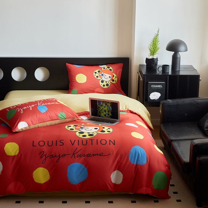 91家纺网 家纺一手货源 找家纺 花沐2023新款全棉针织棉四件套 波点红