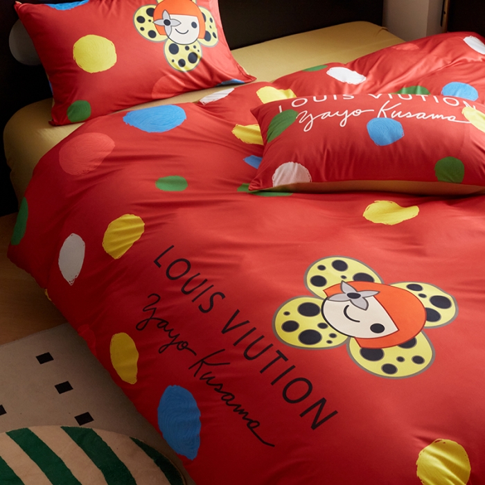 91家纺网 家纺一手货源 找家纺 花沐2023新款全棉针织棉四件套 波点红