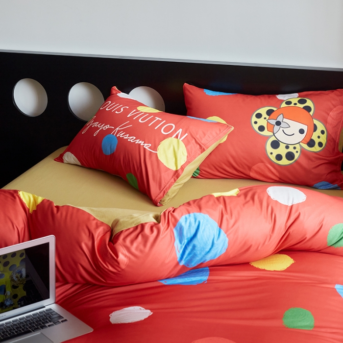 91家纺网 家纺一手货源 找家纺 花沐2023新款全棉针织棉四件套 波点红