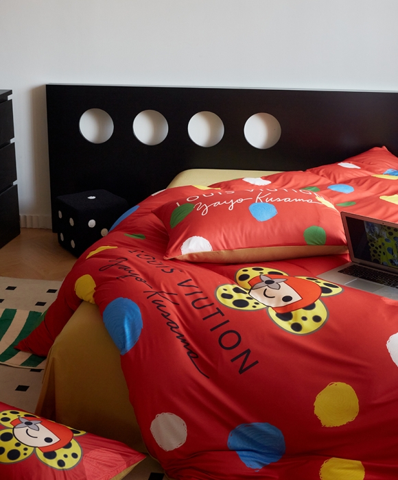 91家纺网 家纺一手货源 找家纺 花沐2023新款全棉针织棉四件套 波点红