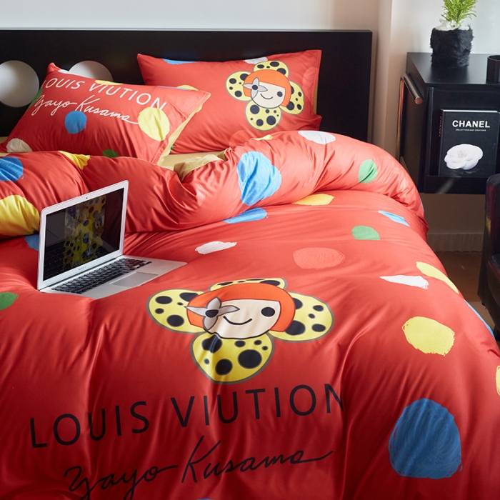 91家纺网 家纺一手货源 找家纺 花沐2023新款全棉针织棉四件套 波点红