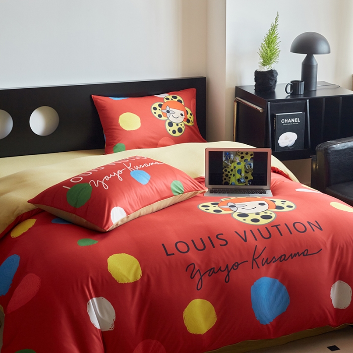 91家纺网 家纺一手货源 找家纺 花沐2023新款全棉针织棉四件套 波点红