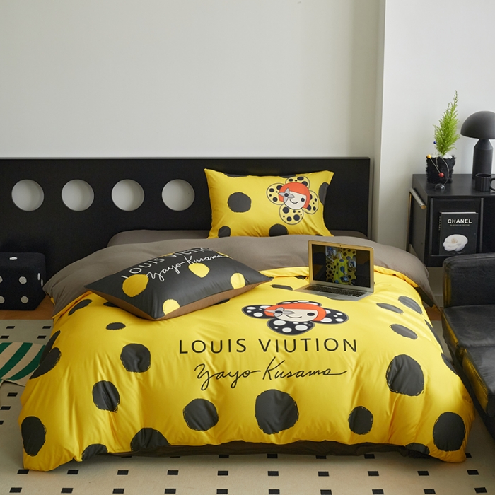 91家纺网 家纺一手货源 找家纺 花沐2023新款全棉针织棉四件套 波点黄