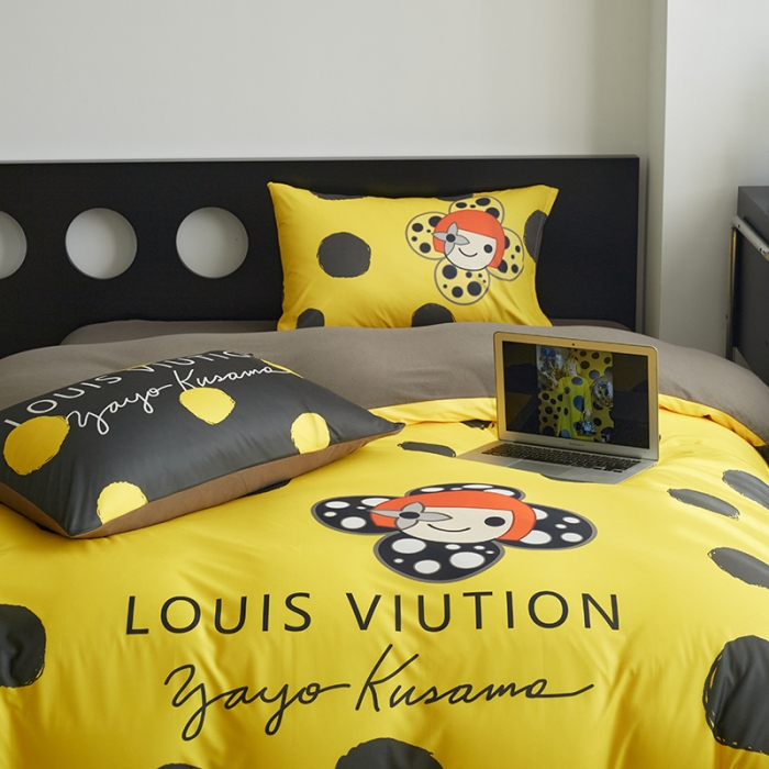 91家纺网 家纺一手货源 找家纺 花沐2023新款全棉针织棉四件套 波点黄