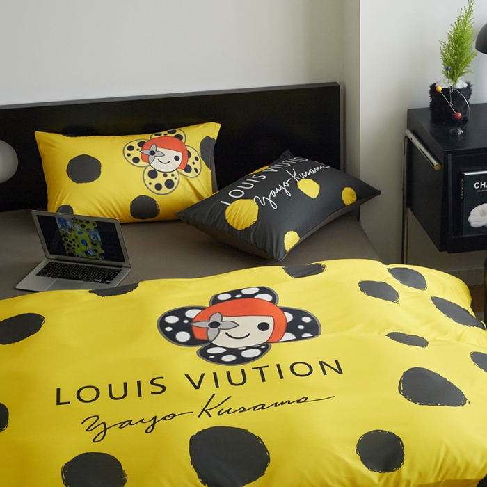 91家纺网 家纺一手货源 找家纺 花沐2023新款全棉针织棉四件套 波点黄