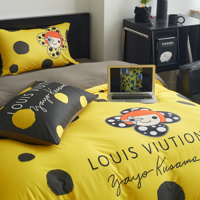 91家纺网 家纺一手货源 找家纺 花沐2023新款全棉针织棉四件套 波点黄