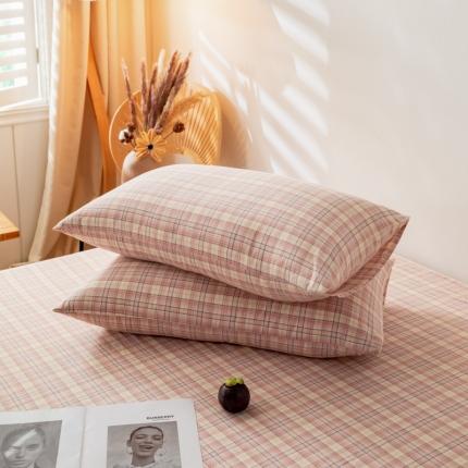 91家纺网 家纺一手货源 找家纺 九沐良品 新款A类色织水洗棉四件套-单品枕套 凯利咖