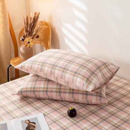 91家纺网 家纺一手货源 找家纺 九沐良品 新款A类色织水洗棉四件套-单品枕套 莫妮卡粉