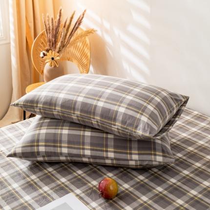 91家纺网 家纺一手货源 找家纺 九沐良品 新款A类色织水洗棉四件套-单品枕套 莫妮卡灰