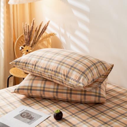 91家纺网 家纺一手货源 找家纺 九沐良品 新款A类色织水洗棉四件套-单品枕套 莫妮卡桔