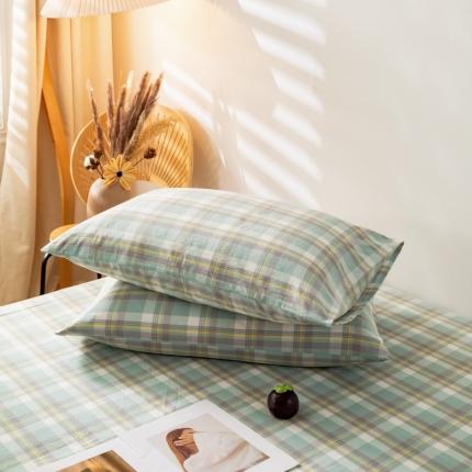 91家纺网 家纺一手货源 找家纺 九沐良品 新款A类色织水洗棉四件套-单品枕套 莫妮卡绿