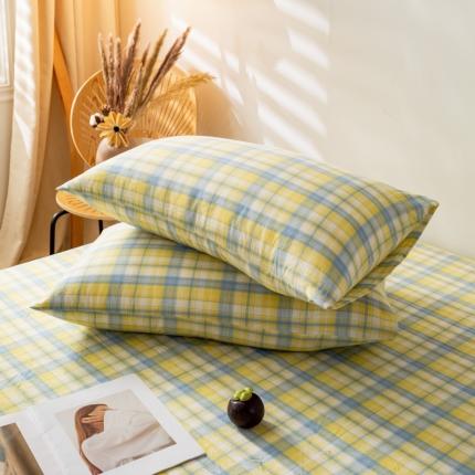 91家纺网 家纺一手货源 找家纺 九沐良品 新款A类色织水洗棉四件套-单品枕套 星空黄