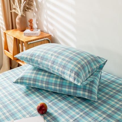 91家纺网 家纺一手货源 找家纺 九沐良品 新款A类色织水洗棉四件套-单品枕套 星空绿