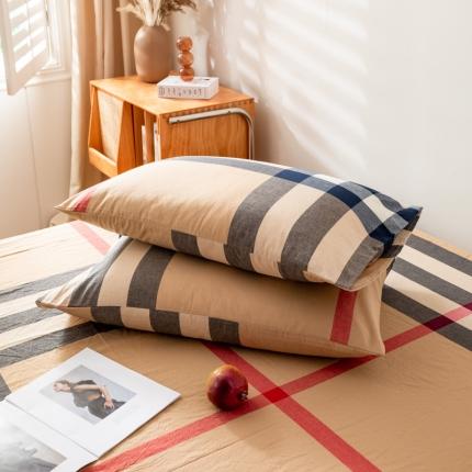 91家纺网 家纺一手货源 找家纺 九沐良品 新款A类色织水洗棉四件套-单品枕套 丈青洋红大格