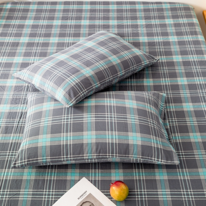 91家纺网 家纺一手货源 找家纺 九沐良品 新款A类色织水洗棉四件套-单品枕套 灰绿格