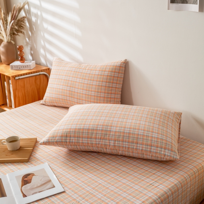 91家纺网 家纺一手货源 找家纺 九沐良品 新款A类色织水洗棉四件套-单品枕套 凯利桔