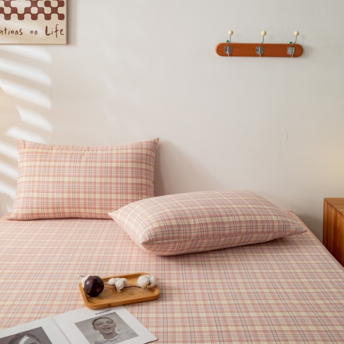 91家纺网 家纺一手货源 找家纺 九沐良品 新款A类色织水洗棉四件套-单品枕套 凯利咖