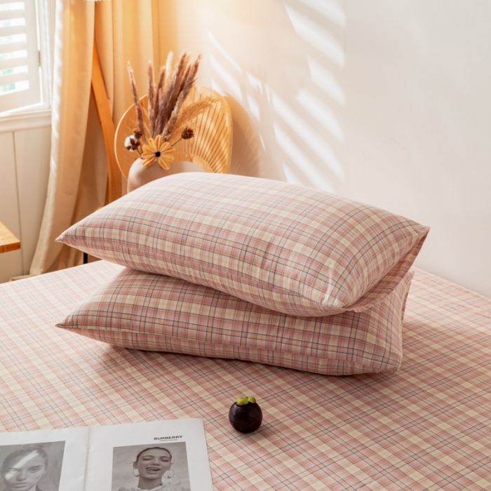 91家纺网 家纺一手货源 找家纺 九沐良品 新款A类色织水洗棉四件套-单品枕套 凯利咖