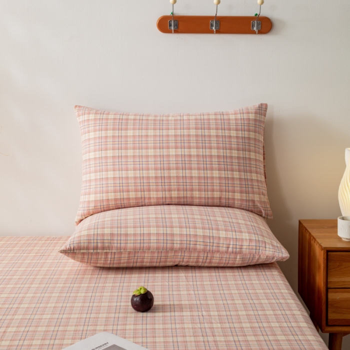 91家纺网 家纺一手货源 找家纺 九沐良品 新款A类色织水洗棉四件套-单品枕套 凯利咖