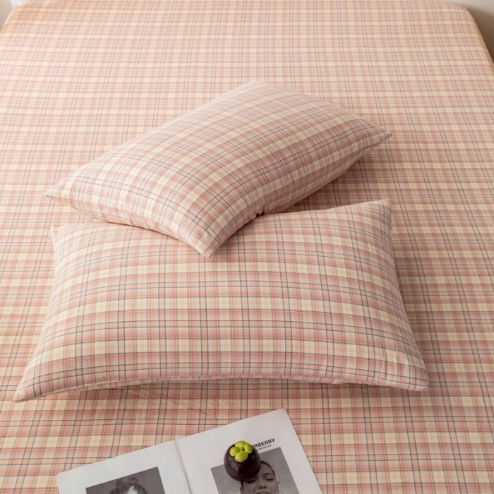 91家纺网 家纺一手货源 找家纺 九沐良品 新款A类色织水洗棉四件套-单品枕套 凯利咖