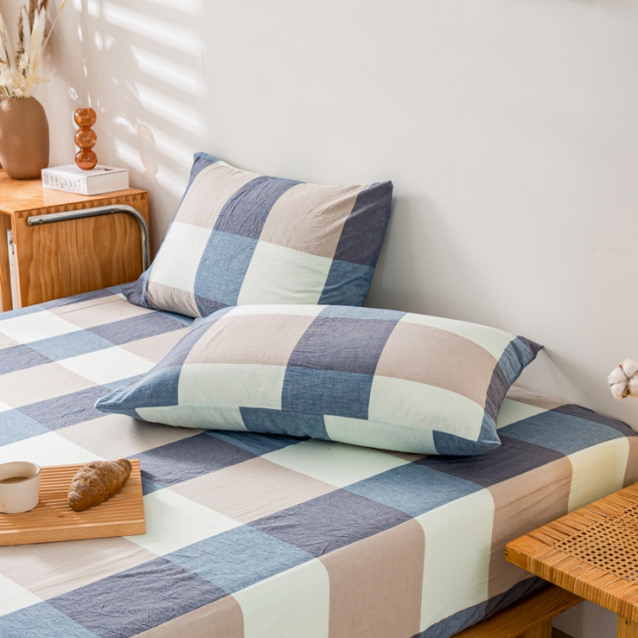 91家纺网 家纺一手货源 找家纺 九沐良品 新款A类色织水洗棉四件套-单品枕套 米粽丈青格