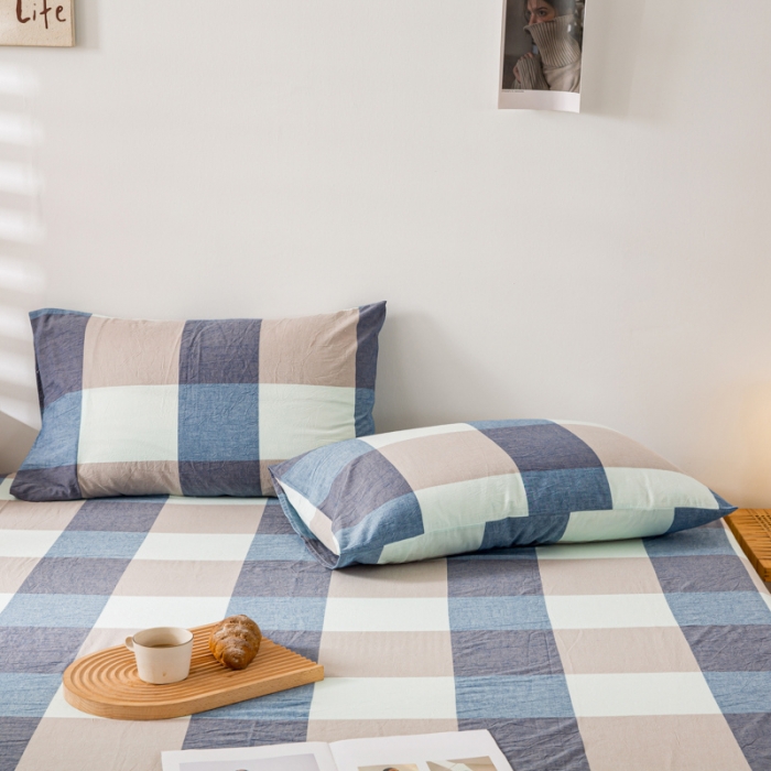 91家纺网 家纺一手货源 找家纺 九沐良品 新款A类色织水洗棉四件套-单品枕套 米粽丈青格