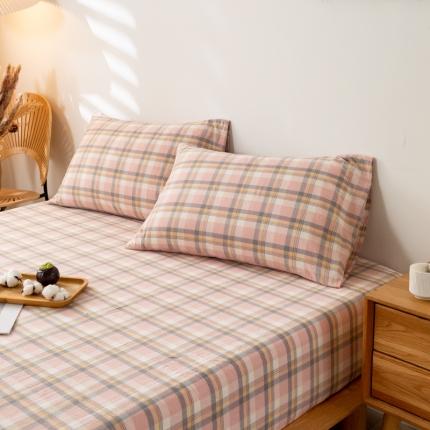 九沐良品 新款A类色织水洗棉四件套-单品枕套 莫妮卡粉