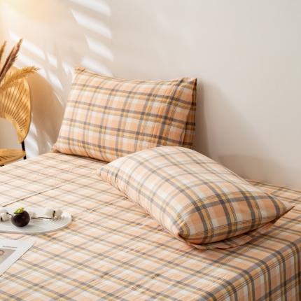 九沐良品 新款A类色织水洗棉四件套-单品枕套 莫妮卡桔