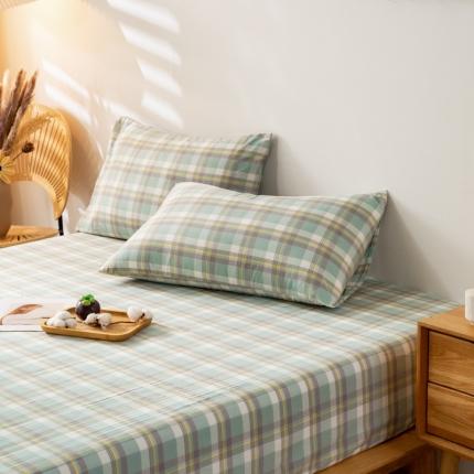 九沐良品 新款A类色织水洗棉四件套-单品枕套 莫妮卡绿