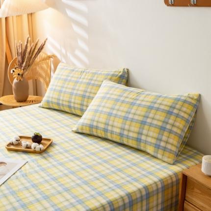 九沐良品 新款A类色织水洗棉四件套-单品枕套 星空黄