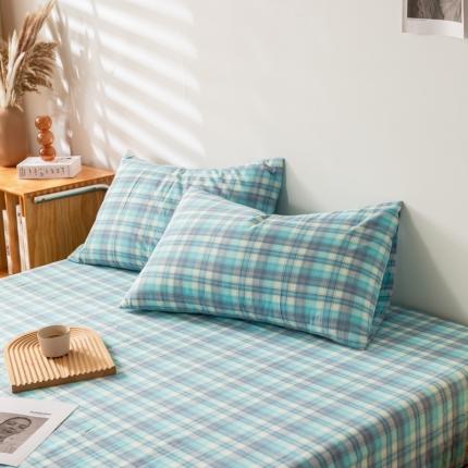 九沐良品 新款A类色织水洗棉四件套-单品枕套 星空绿