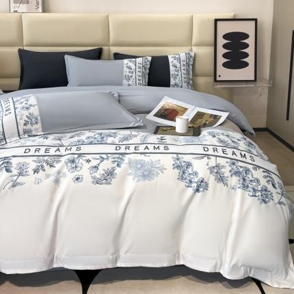 91家纺网 家纺一手货源 找家纺 索飞特 2023新款洛卡棉印花刺绣四件套 馨洛-浅灰