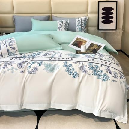 91家纺网 家纺一手货源 找家纺 索飞特 2023新款洛卡棉印花刺绣四件套 馨洛-水蓝