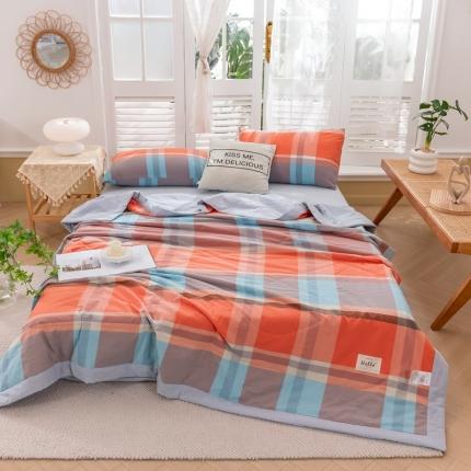 简色坊 2023新款水洗棉夏被 橘大格