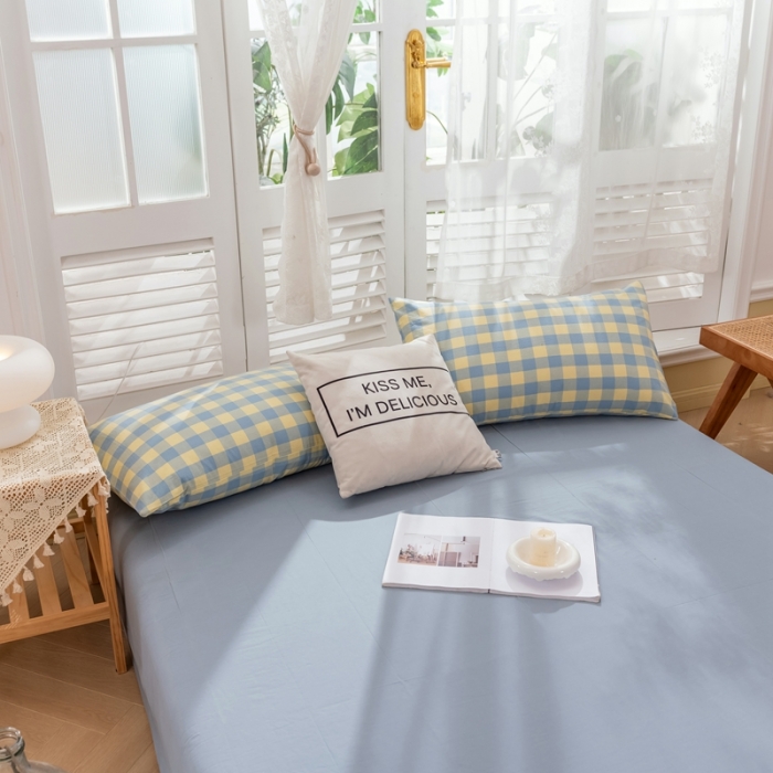 91家纺网 家纺一手货源 找家纺 简色坊 2023新款水洗棉夏被 蓝黄中格