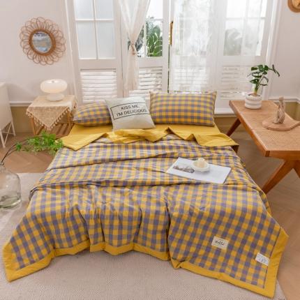 简色坊 2023新款水洗棉夏被 紫黄中格