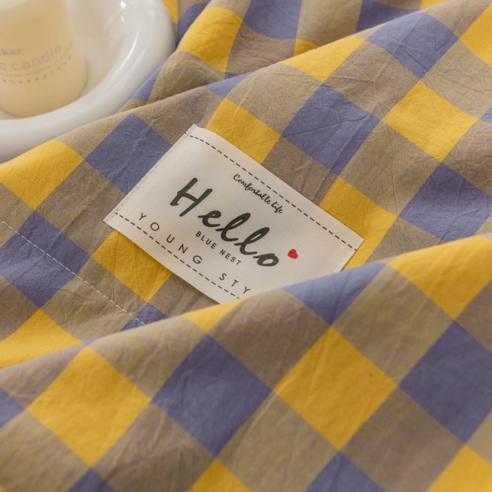 91家纺网 家纺一手货源 找家纺 简色坊 2023新款水洗棉夏被 紫黄中格