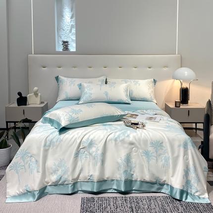 91家纺网 家纺一手货源 找家纺 澳梵家居 2023新款3M工艺雪莲天丝夏被四件套 薄荷岛