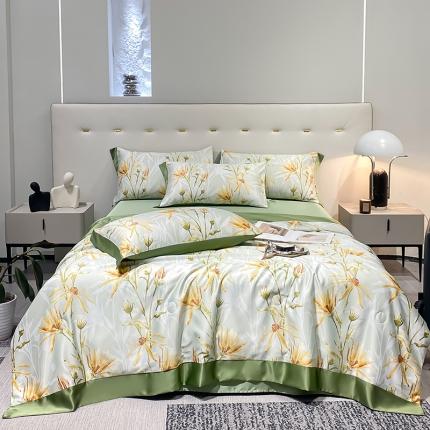 91家纺网 家纺一手货源 找家纺 澳梵家居 2023新款3M工艺雪莲天丝夏被四件套 花露