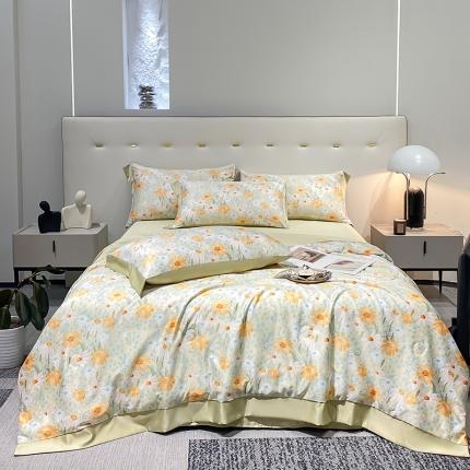 91家纺网 家纺一手货源 找家纺 澳梵家居 2023新款3M工艺雪莲天丝夏被四件套 莫奈花园