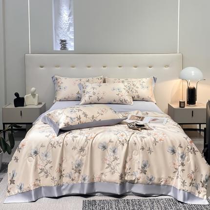 91家纺网 家纺一手货源 找家纺 澳梵家居 2023新款3M工艺雪莲天丝夏被四件套 紫鸢尾