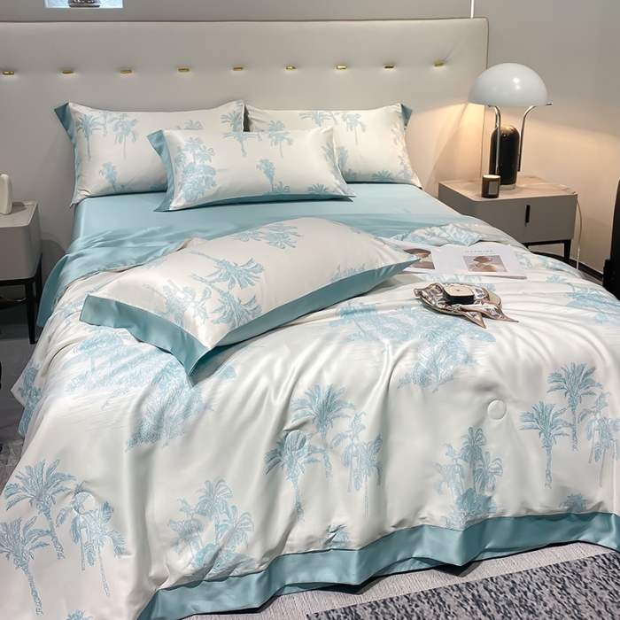 91家纺网 家纺一手货源 找家纺 澳梵家居 2023新款3M工艺雪莲天丝夏被四件套 薄荷岛