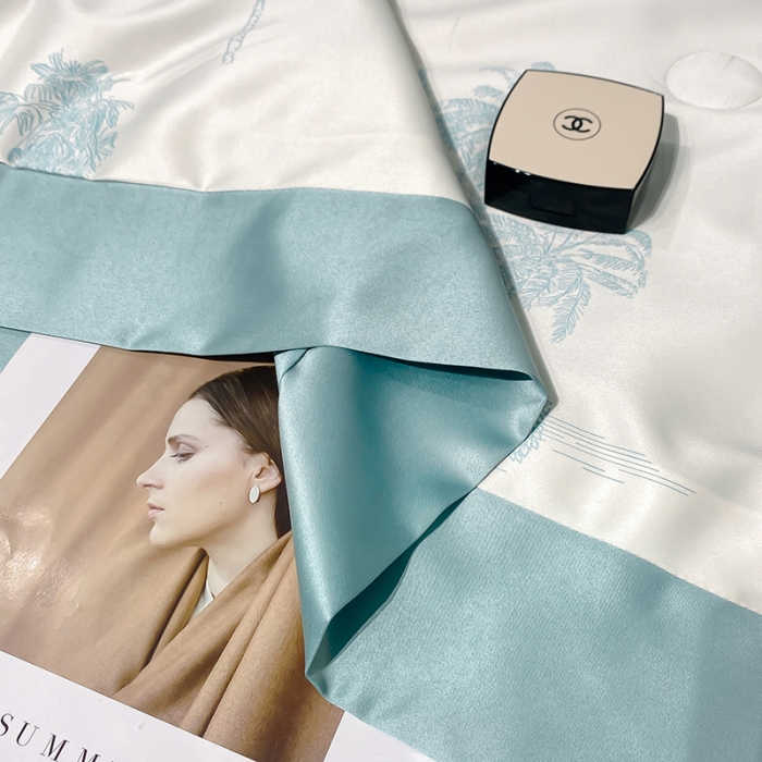 91家纺网 家纺一手货源 找家纺 澳梵家居 2023新款3M工艺雪莲天丝夏被四件套 薄荷岛