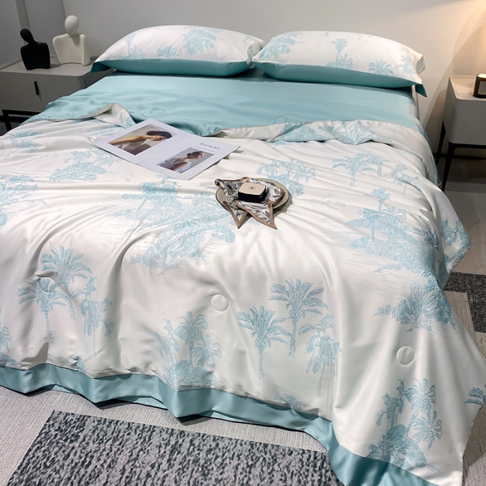 91家纺网 家纺一手货源 找家纺 澳梵家居 2023新款3M工艺雪莲天丝夏被四件套 薄荷岛