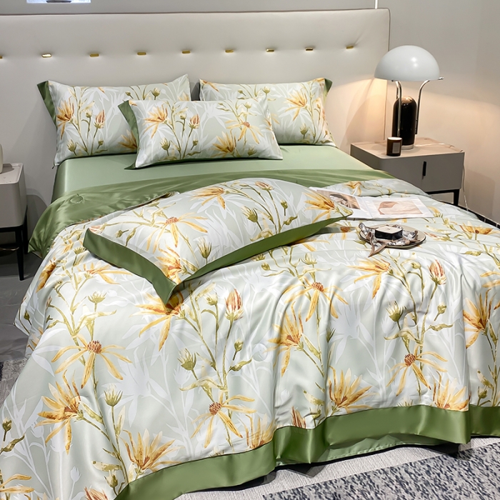 91家纺网 家纺一手货源 找家纺 澳梵家居 2023新款3M工艺雪莲天丝夏被四件套 花露