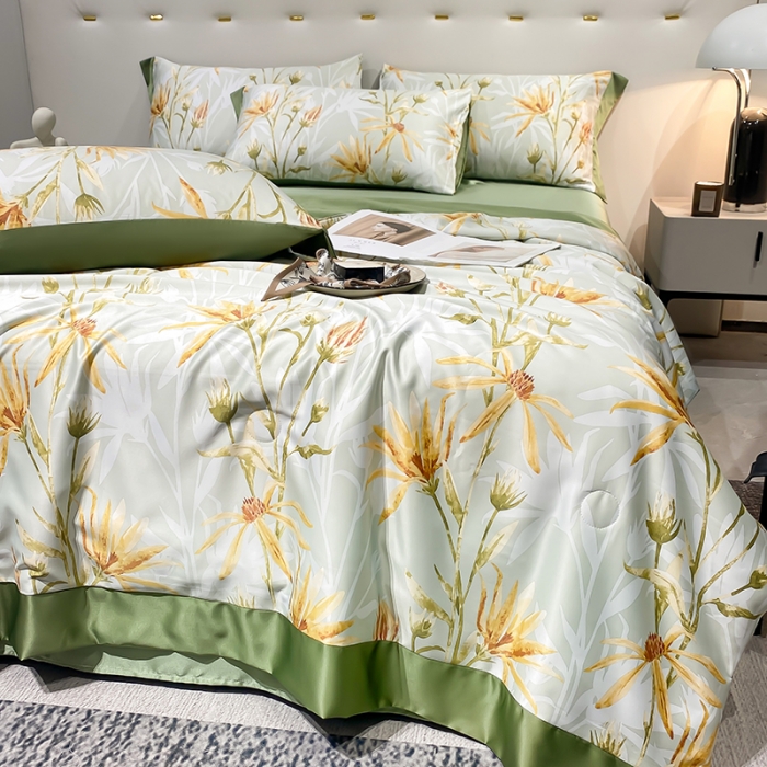 91家纺网 家纺一手货源 找家纺 澳梵家居 2023新款3M工艺雪莲天丝夏被四件套 花露