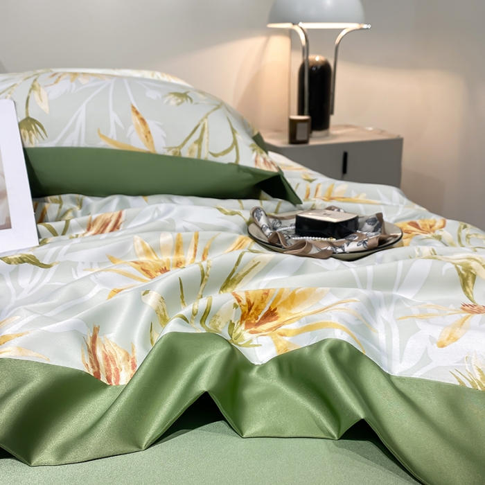 91家纺网 家纺一手货源 找家纺 澳梵家居 2023新款3M工艺雪莲天丝夏被四件套 花露