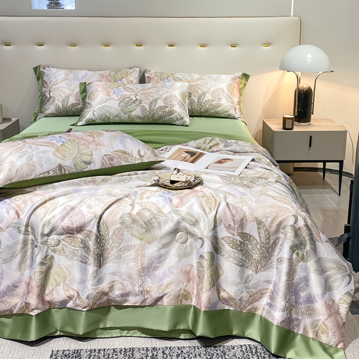 91家纺网 家纺一手货源 找家纺 澳梵家居 2023新款3M工艺雪莲天丝夏被四件套 曼舞