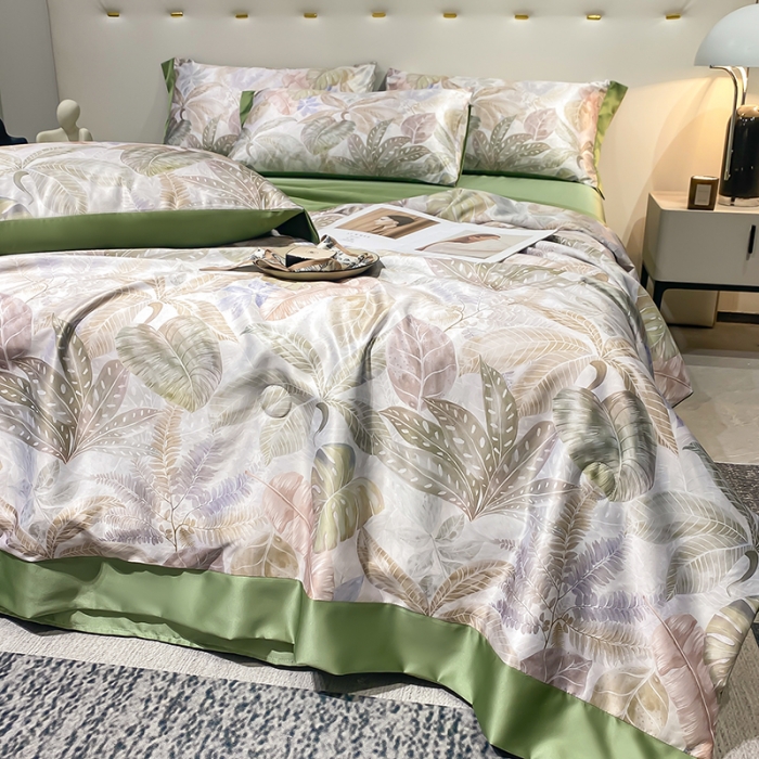 91家纺网 家纺一手货源 找家纺 澳梵家居 2023新款3M工艺雪莲天丝夏被四件套 曼舞